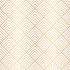 Art deco seamless pattern. Repeating line patern. Abstract diamond lattice. Gold triangle background. Repeating geometric rhomb graphic. Repeat reticulated egypt design for prints. Vector illustration