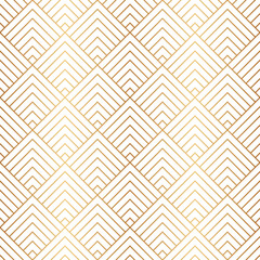 Art deco seamless pattern. Repeating line patern. Abstract diamond lattice. Gold triangle background. Repeating geometric rhomb graphic. Repeat reticulated egypt design for prints. Vector illustration