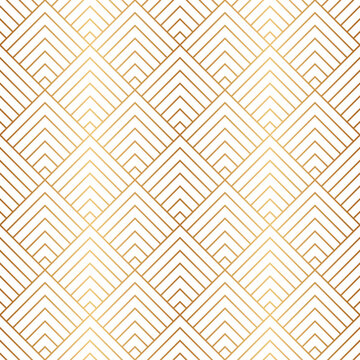 Art deco seamless pattern. Repeating line patern. Abstract diamond lattice. Gold triangle background. Repeating geometric rhomb graphic. Repeat reticulated egypt design for prints. Vector illustration