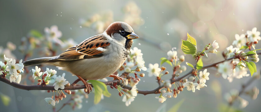 Beautiful, colourful bird sitting on a branch, spring season.