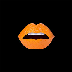 shirt print design illustration minimal art orange peel texture on lips graphics fabric