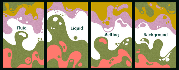 Melting vibrant waves pattern summer front pages. Bubble splashes and streams vector pack box covers - obrazy, fototapety, plakaty