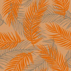 Naklejka na ściany i meble Endless exotic palm leaves vector pattern. Floral design over waves texture