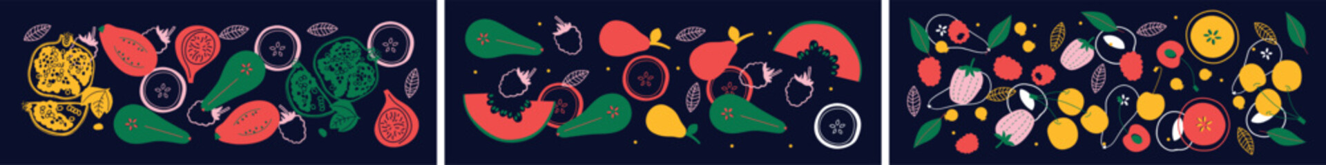 Vegetables and fruits collection. Vector flat illustration. Fruits, vegetables, berries banner