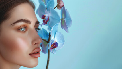 Portrait of  woman with blue orchid