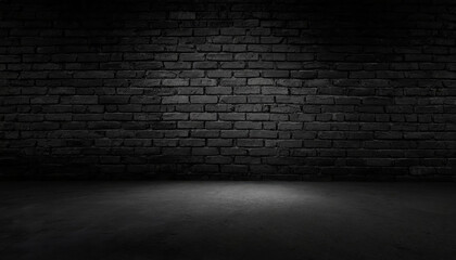 A  black brick wall with black textured background and light shining on it, for product presentation, template, banner or presentation page and web banner