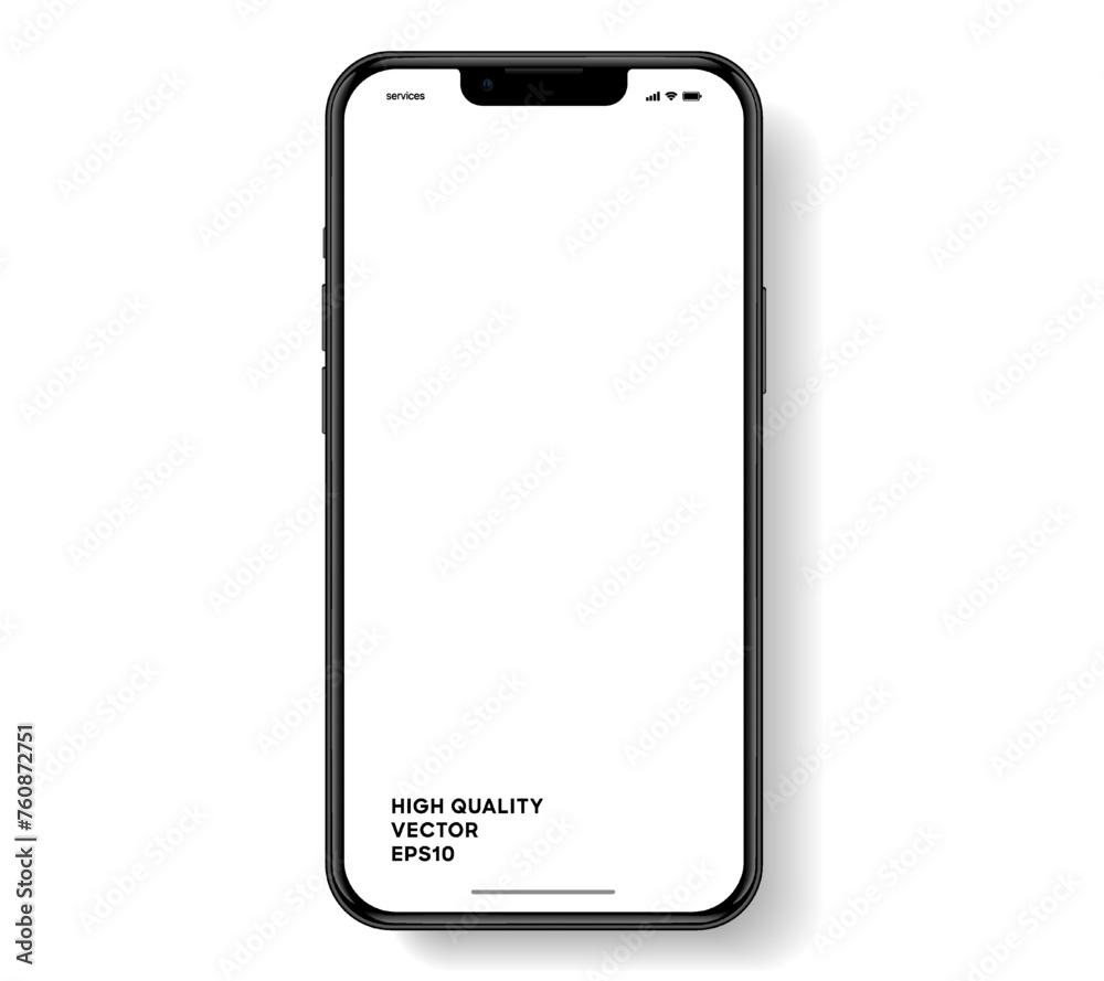 Poster 3D realistic high quality smartphone mockup with isolated background. Smart phone mockup collection. Device front view. 3D mobile phone with shadow on white background.