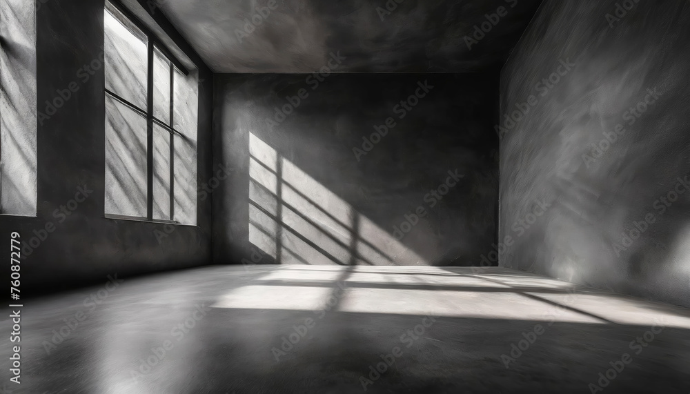 Aufkleber a room with a window and a black rough plaster wall, smooth concrete floor. the room is empty and th