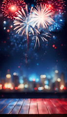 Beautiful fireworks with copy space in red white and blue