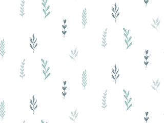 Botanical Seamless Pattern. Green branch twig leaves in Scandinavian style. Hand drawn plant. Natural floral simple Background for wallpaper, packaging, cover, fabric print