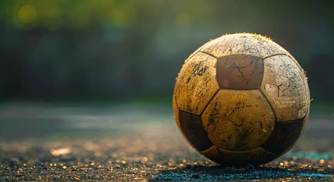 Worn Out Soccer Ball Resting on Ground