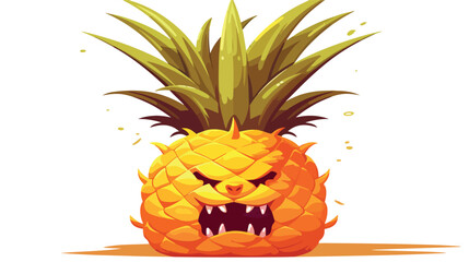 An angry pineapple with its spiky leaves raised lik