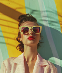 Portrait of beautiful stylish fashionable woman with sunglasses