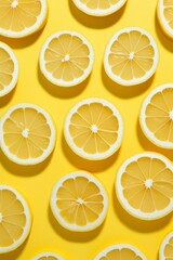 Fototapeta premium Lemon Slices Pattern on Bright Yellow Background: Citrus Freshness