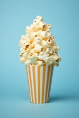 Full Bucket of Popcorn on a Teal Background: Movie Time Treat