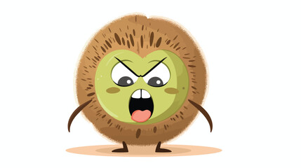 An enraged kiwifruit with its brown skin furrowed a