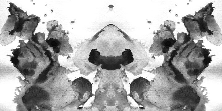 macchia di aquerello nero simmetrica su sfondo trasparente stile test rorschach
