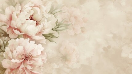 Elegant Peonies On Vintage Beige Background For Sophisticated Decor: Timeless Beauty, Classic Elegance, Floral Sophistication, Vintage Charm