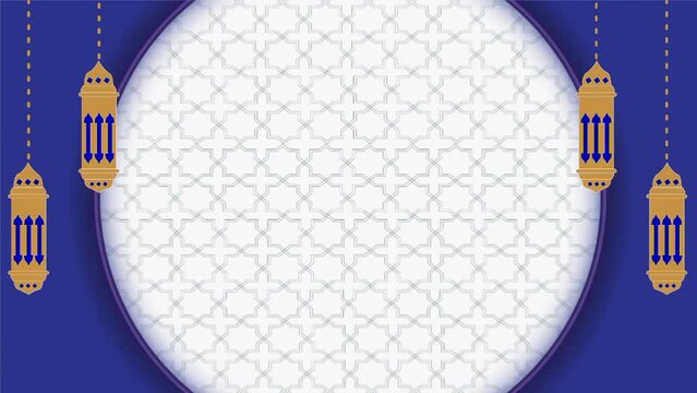 Islamic Arabic design concept, Happy Eid Al-Fitr with a combination of blue, white and gold complete with lanterns. Decorative Oriental Ornament Pattern, 4K abstract background animation.