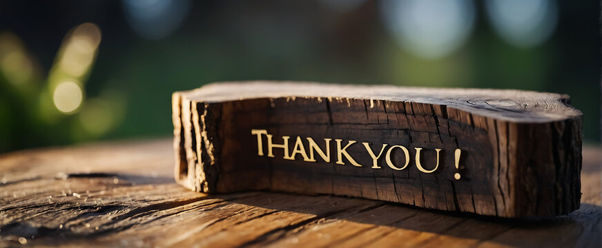 Rustic Wooden ‘Thank You’ Sign - carving is deep and clear, and the letters are in uppercase with an exclamation mark at the end to emphasize the expression of gratitude
