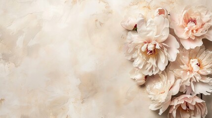Elegant Peonies On Vintage Beige Background For Sophisticated Decor: Timeless Beauty, Classic Elegance, Floral Sophistication, Vintage Charm