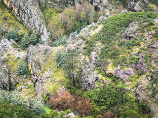 hiking trails on a rocky mountain - Penedo Furado next to Milreu village, Vila de Rei, district of Castelo Branco, Portugal - 760880729