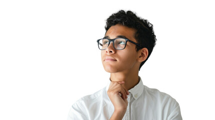 A man wearing glasses and a white shirt, exuding intelligence and style