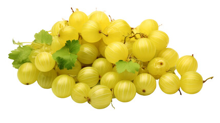 Fresh yellow grapes clustered together with vibrant green leaves in a visual feast of natures bounty