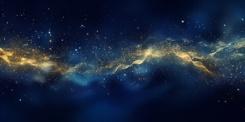 Background of golden particles on blue background.
