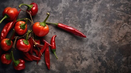 Pepper. Photo of fresh spices. Assortment of fresh and dried peppers, seasonings and herbs on a marble background.