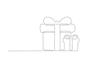 Continuous Line Drawing Of Present Box With Ribbon And Bow. One Line Of Gift Box. Present Box Continuous Line Art. Editable Outline.