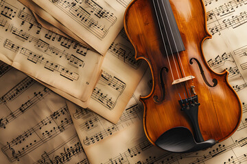 Beautiful violin on sheet music - 760884507