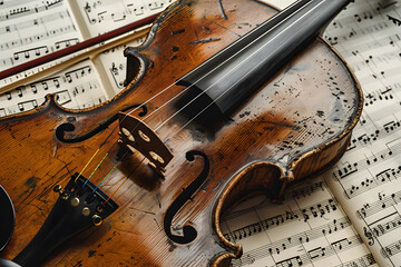 Beautiful violin on sheet music - 760884560