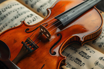 Beautiful violin on sheet music - 760884740