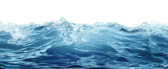 Water, blue water surface with wave isolated on a white background. Sea water surface cut out