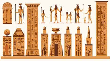 Ancient Egyptian temple with hieroglyphics and stat