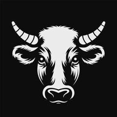 Cow head logo. Black and white emblem. Vector illustration