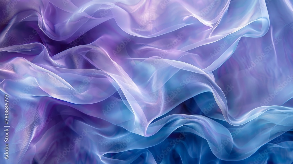 Wall mural Abstract purple and blue satin elegance for luxurious background. Smooth silk texture in cool tones for serene design inspiration. Elegant flowing fabric representation in purple and blue hues.