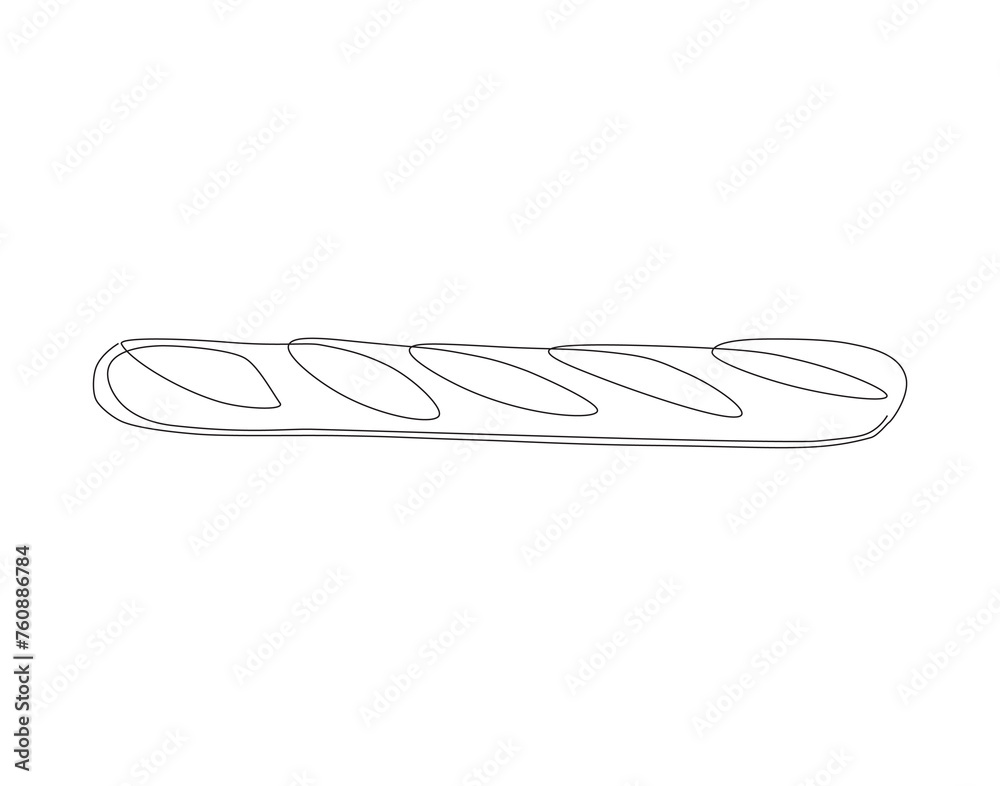 Wall mural Continuous Line Drawing Of French Baguette. One Line Of Baguette. French Bread Continuous Line Art. Editable Outline.