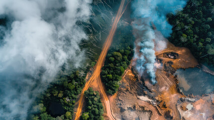 Obraz premium Illustration of Amazon Rainforest Destruction, news, illustration, image, article, newspaper