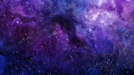 Purple and blue nebulae clusters in a cosmic star field for space backgrounds. Ethereal cosmic nebula scene in purple hues for astral art.