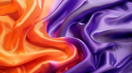 Warmth and richness in orange and purple fabric texture. Vibrant undulating silky texture in deep hues. Elegant silk folds in a luxurious blend of orange and purple.