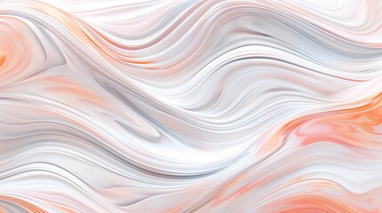 Flowing marble-like patterns in orange and white. Abstract orange whirls on soft background for elegant design. Conceptual art with swirling textures for dynamic visual effect.