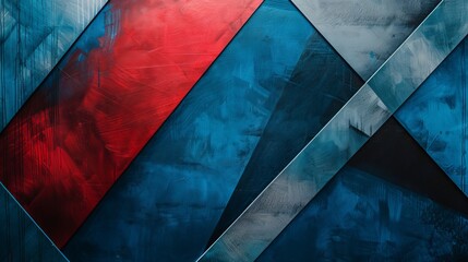 Textured geometric shapes in contrasting red and blue for modern design. Layered red and blue geometric pattern for dimensional effect. Artistic geometric abstraction in shades of red and blue.