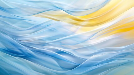 Abstract undulating pattern in soft blue and yellow, suggestive of gentle waves and sunlight.
