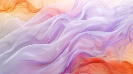 Abstract smoke-like texture in warm shades. Silky pink and purple flowing design for creative background. Soft and wavy texture mimicking fabric in sunset colors. - obrazy, fototapety, plakaty