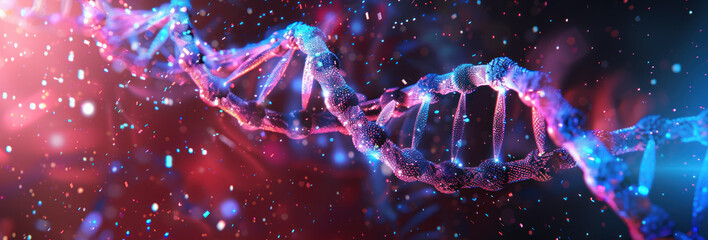 Illuminating science. Dna made of glowing particles unveiling the futuristic landscape of biotechnology and genetic innovation in the era of technological progress