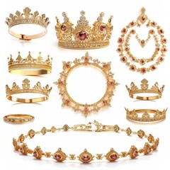 gold royal jewelry isolated on white background