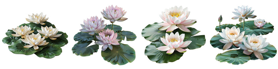 Lotus flowers floating on a serene pond  Hyperrealistic Highly Detailed Isolated On Transparent Background Png File