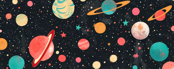 A mesmerizing scene unfolds before us on a backdrop of deep black. Colorful planets and stars twirl...
